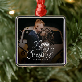 Adorno Metálico Feliz Navidad Escritura Caprichosa Foto Personaliz