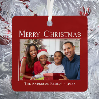 Adorno Metálico Feliz Navidad Estilo Moderno Elegante Foto Familia