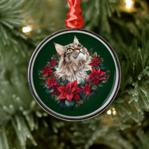 Adorno Metálico Feliz Navidad gato Maine Coon