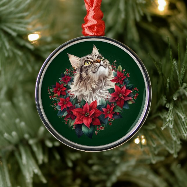 Adorno Metálico Feliz Navidad gato Maine Coon  (Árbol)