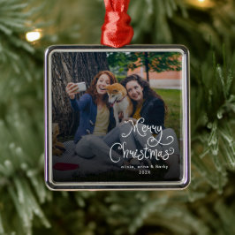 Adorno Metálico Feliz Navidad Letra Caprichosa Foto de Familia Per