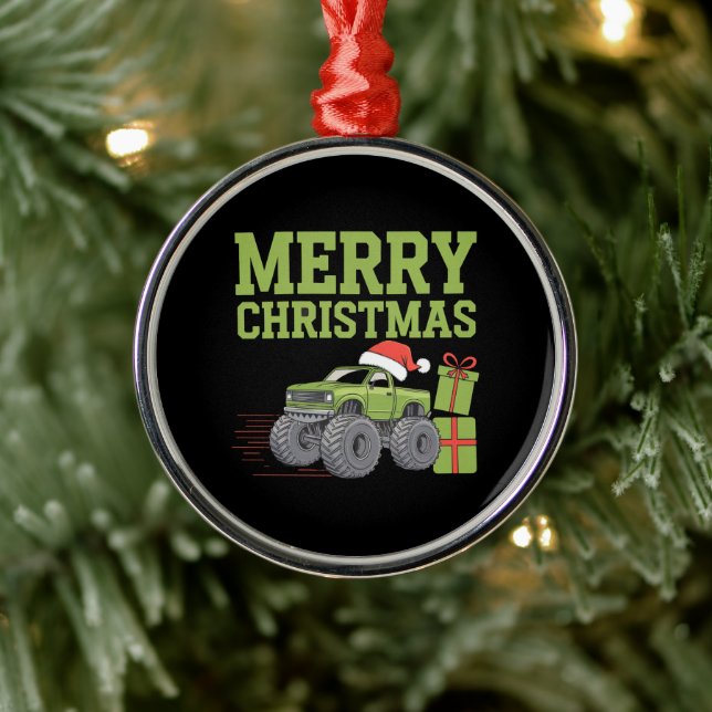 Adorno Metálico Feliz Navidad Monster Camión Toddler Boys Navidad (Árbol)