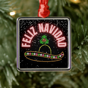 Adorno Metálico Feliz Navidad Neon Sombrero Holiday