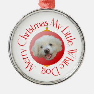 Adorno Metálico Feliz Navidad Pequeño Perro Blanco
