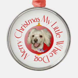 Adorno Metálico Feliz Navidad Pequeño perro blanco Poodle / Bichic