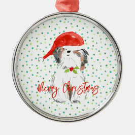 Adorno Metálico Feliz Navidad Pequeño perro Festividad Santa Hat H