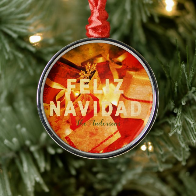 Adorno Metálico Feliz Navidad Red Gold Green Elegant (Árbol)