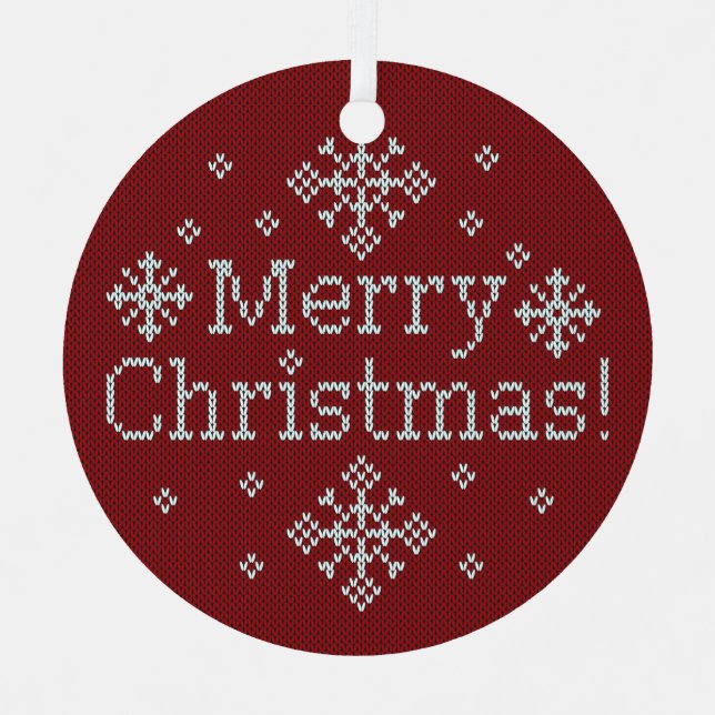 Adorno Metálico Feliz Navidad Red & White Faux Knit (Anverso)