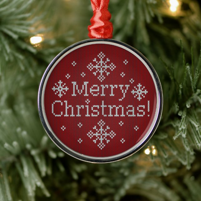 Adorno Metálico Feliz Navidad Red & White Faux Knit (Árbol)
