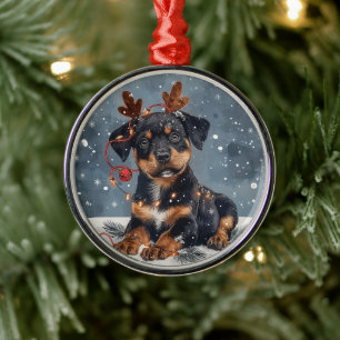 Adorno Metálico Feliz Navidad Rottweiler Perro Reno