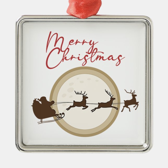 Adorno Metálico Feliz Navidad Santa Sleigh Deer (Frente)