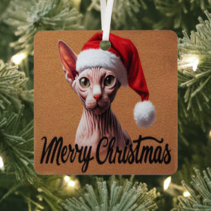 Adorno Metálico Feliz Navidad Sfinx Cat, Navidad Santa Sphynx