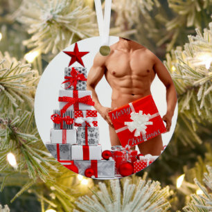 Adorno Metálico Feliz Navidad SlipperyJoe regalo rojo blanco plata