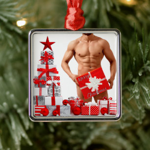 Adorno Metálico Feliz Navidad SlipperyJoe regalo rojo blanco plata