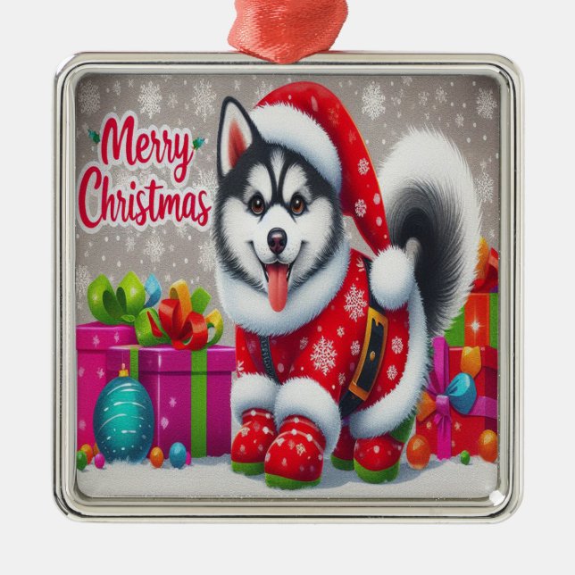 Adorno Metálico Feliz Navidad Sunsical Siberian Husky Dog Xmas (Frente)