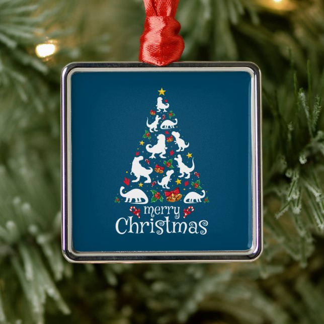 Adorno Metálico Feliz Navidad T Rex Niños Niños Navidades divertid (Árbol)