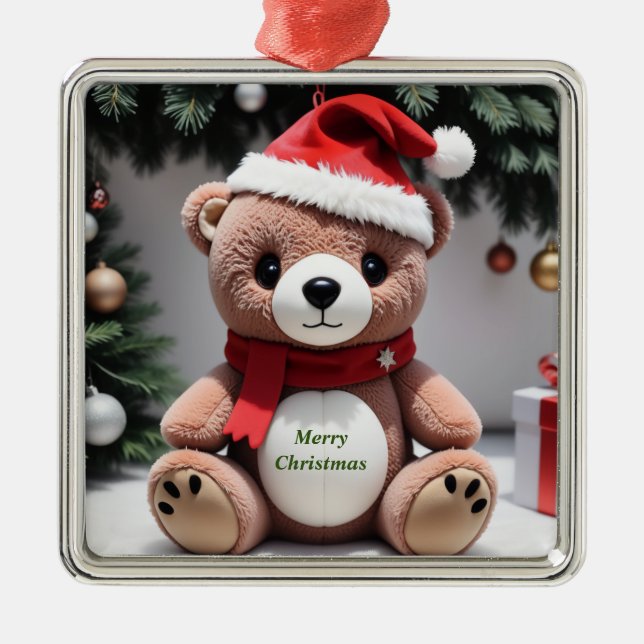Adorno Metálico Feliz Navidad Teddy Bear (Frente)