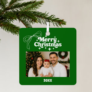 Adorno Metálico Feliz Navidad verde foto arco retro dibujado a man