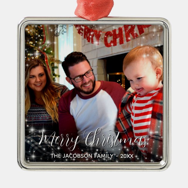 Adorno Metálico Feliz Navidad Whimsical Sparkles Festividad de Nav (Frente)