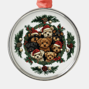Adorno Metálico Feliz Navidad Yorkshire Terrier Dogs