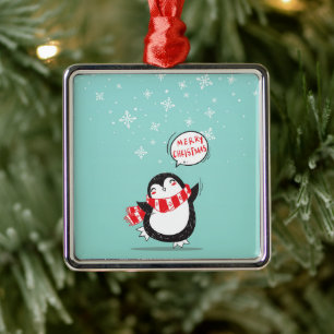 Adorno Metálico Feliz Personalizado Penguin