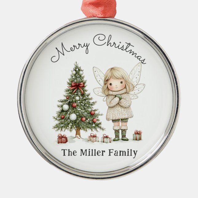 Adorno Metálico Feliz regalo personalizado de hadas navideñas y ár (Frente)