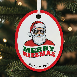 Adorno Metálico Feliz Rizzmas Retro Santa Claus Divertida Navidad