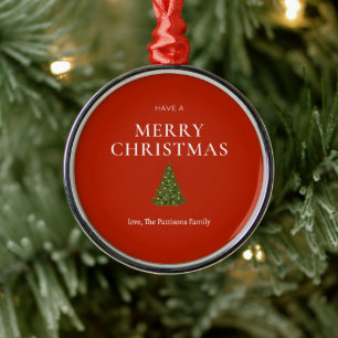 Adorno Metálico Feliz saludo de Navidad con un árbol en personaliz