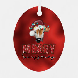 Adorno Metálico Feliz Swissmas. Cow divertida de Navidades suizos