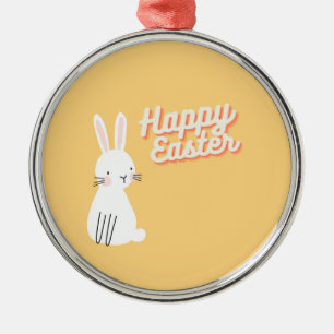 Adorno Metálico Feliz texto de Pascua con naranja conejito