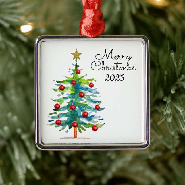 Adorno Metálico Festive Christmas Tree With Red Ornaments (Árbol)