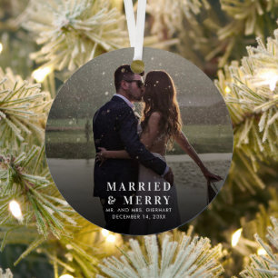 Adorno Metálico Festividad de la foto del Boda navideño casado y c