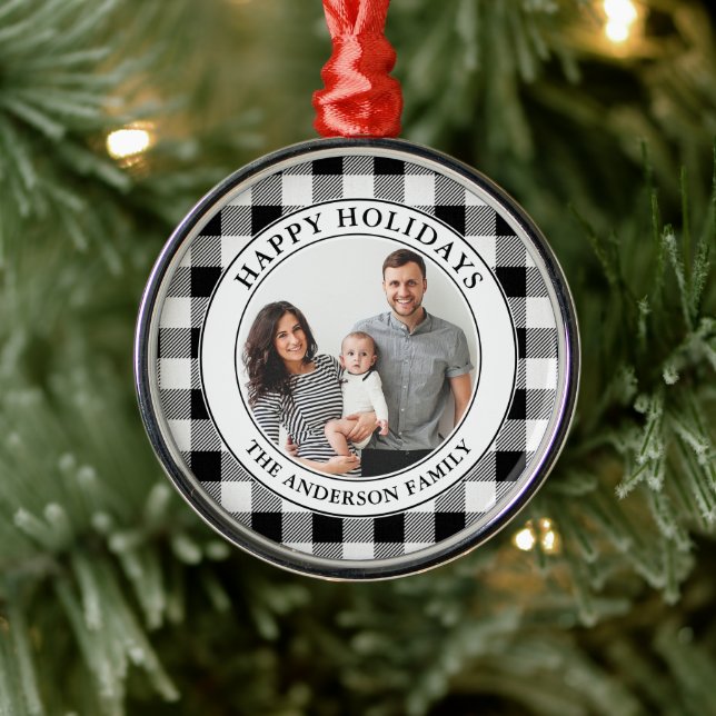 Adorno Metálico Festividades felices de moda en blanco y negro (Árbol)