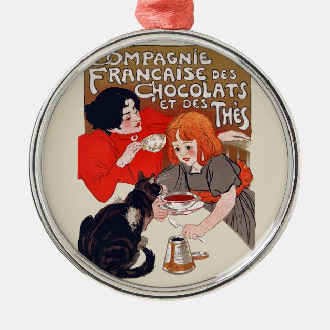 Adorno Metálico Fiesta de chocolate francés Steinlen Art (Frente)