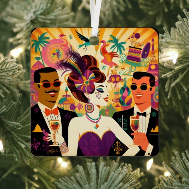 Adorno Metálico Fiesta de cócteles de Mid Century Mardi Gras (in situ)