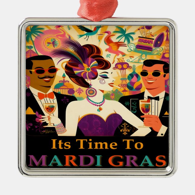 Adorno Metálico Fiesta de cócteles de Mid Century Mardi Gras (Frente)