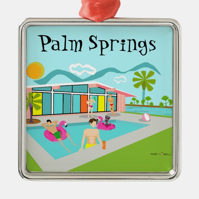 Adorno Metálico Fiesta de piscina de flamenco rosa gay retro (Frente)