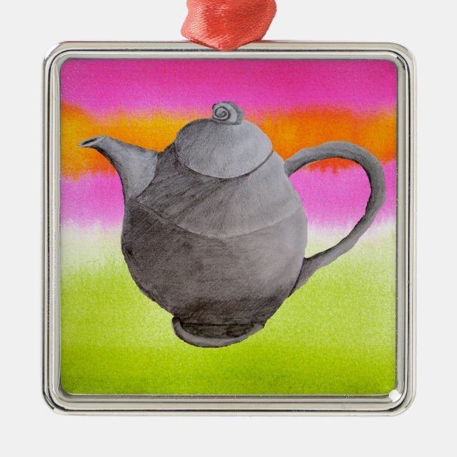 Adorno Metálico Fiesta de té del arco iris de Teapot (Frente)
