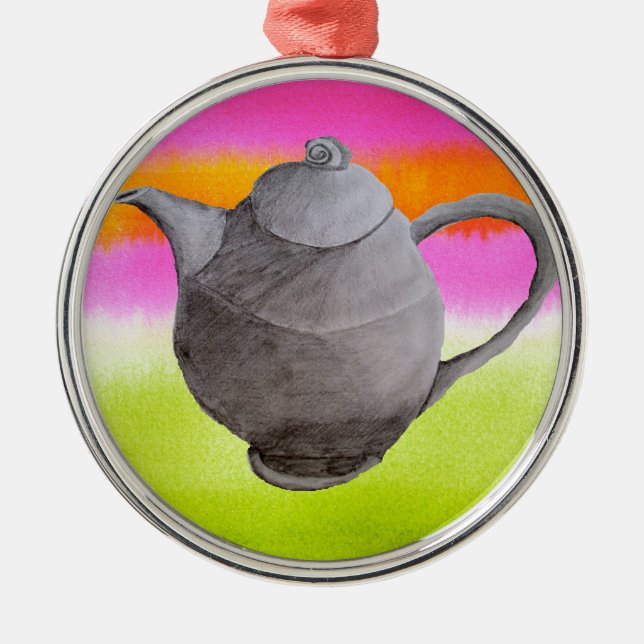 Adorno Metálico Fiesta de té del arco iris de Teapot (Frente)