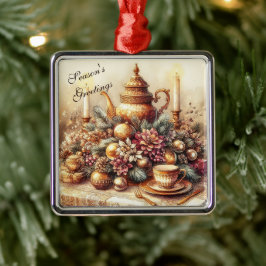 Adorno Metálico Fiesta de té navideña vintage elegante