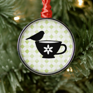 Adorno Metálico Finch on Teacup Silhouette