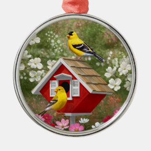 Adorno Metálico Finches de oro y matorral