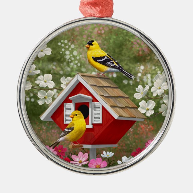 Adorno Metálico Finches de oro y matorral (Frente)