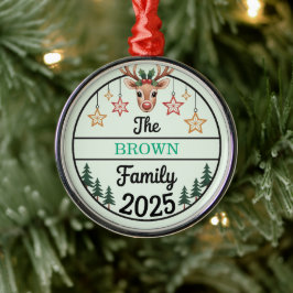 Adorno Metálico Fir Trees Stars Family Name 2025 Christmas