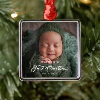 Adorno Metálico First Christmas Editable Color Newborn Baby Photo