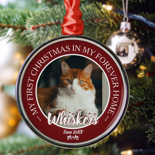 Adorno Metálico First Christmas Forever Home Cat Photo and Name (My forever home)