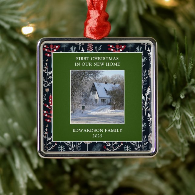 Adorno Metálico First Christmas in our new Home photo family name (Árbol)