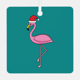 Adorno Metálico Flamenco de Navidad con sombrero de Santa