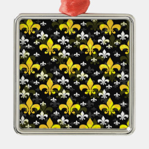 Adorno Metálico Fleur Blanco Amarillo De Lis