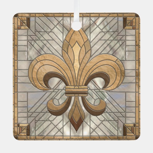 Adorno Metálico Fleur-de-lis - Arte de mosaico de vidrio manchado (Anverso)
